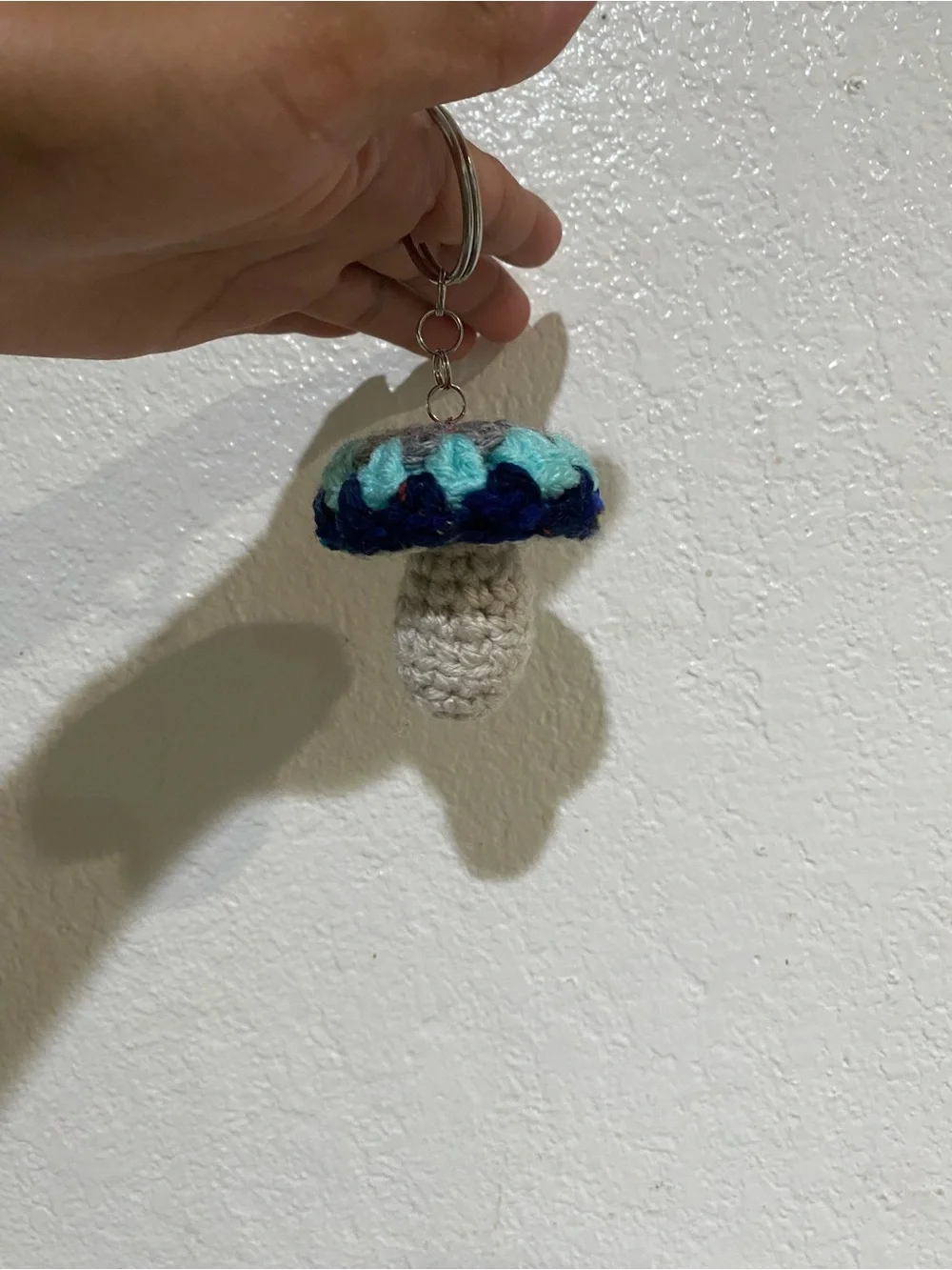 Handmade Crocheted Blue Mushroom Keychain